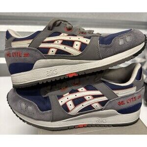 Asics Shoes - 2021 Gel Lyte 3 Grey Navy Blue Red White - Sz 6.5 Mens w/Box